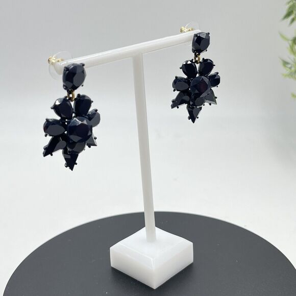 J. Crew Designer Blue Crystal Cut Stone Flower Shape Dangle Statement Earrings - Picture 9 of 14